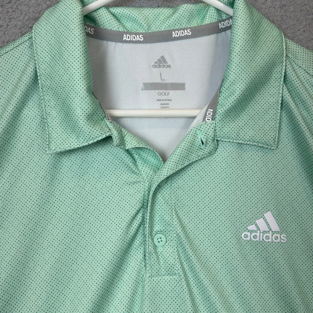 Adidas Golf Polo Shirt Mens Large Performance Mint Green Micro-Dot Stretch Rugby